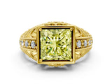 Yellow gold Fancy Yellow Princess Cut Brilliant Milgrain Filigree Diamond Ring with Square Prong Setting_66