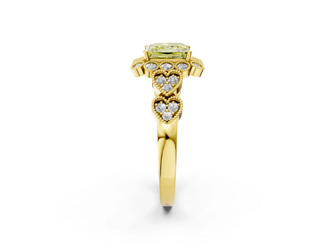 Yellow gold Fancy Yellow Princess Cut Brilliant Milgrain Pave Heart Band Solitaire Ring_2