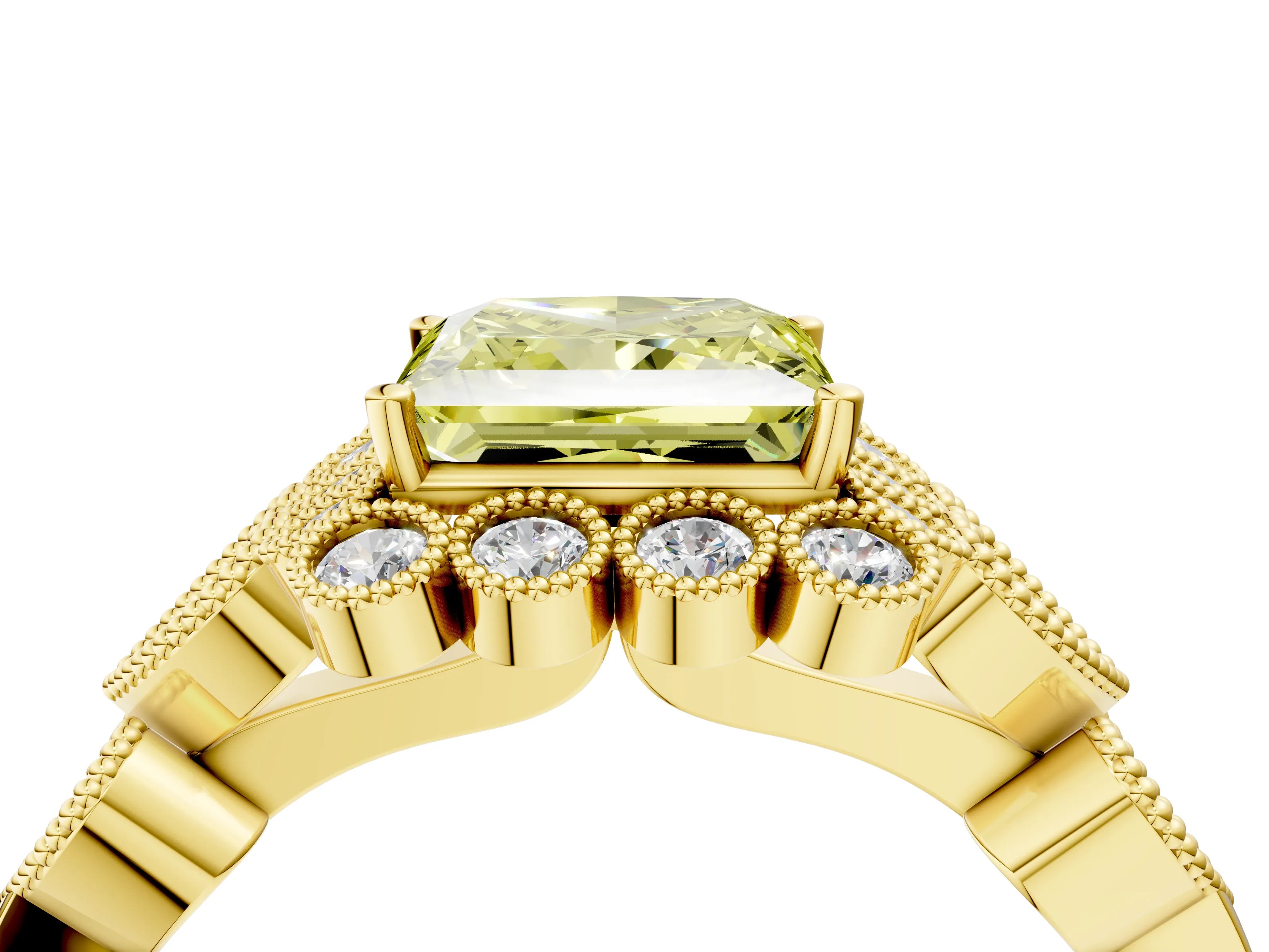 Yellow gold Fancy Yellow Princess Cut Brilliant Milgrain Pave Heart Band Solitaire Ring_4