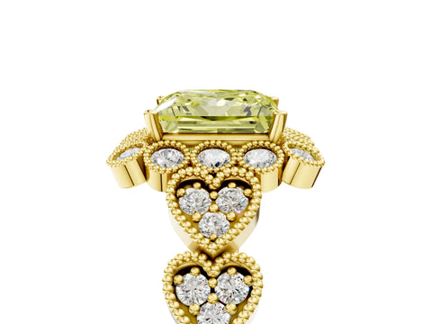 Yellow gold Fancy Yellow Princess Cut Brilliant Milgrain Pave Heart Band Solitaire Ring_5