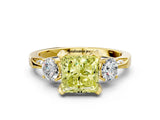 Yellow gold Fancy Yellow Princess Cut Brilliant Three-Stone Diamond Ring with Pavé Band and Four-Prong Setting_3