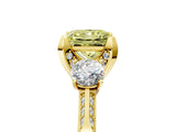 Yellow gold Fancy Yellow Princess Cut Brilliant Three-Stone Diamond Ring with Pavé Band and Four-Prong Setting_8