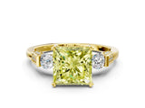 Yellow gold Fancy Yellow Princess Cut Brilliant Three-Stone Pave Band with Four-Prong Setting