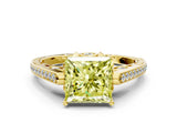 Yellow gold Fancy Yellow Princess  Cut Cathedral Pave Diamond Engagement Ring with Six-Prong Setting_54