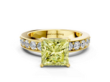Yellow gold Fancy Yellow Princess  Cut Channel Set Diamond Engagement Ring with Four-Prong Setting