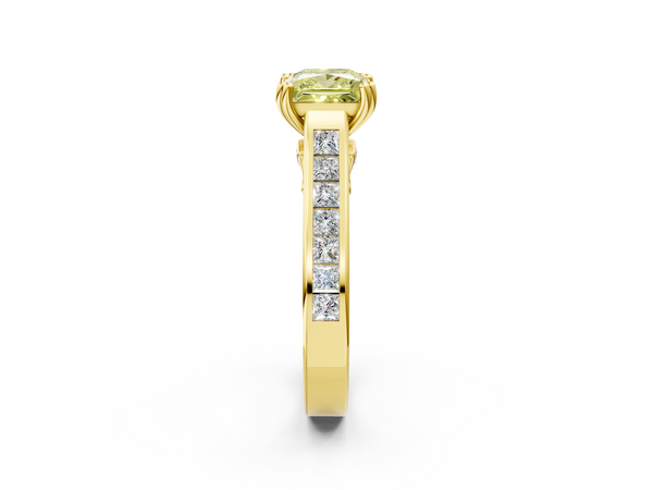 Yellow Gold Princess Cut Channel Set Solitaire Engagement Ring Setting for Fancy Yellow Center with Double Claw Prongs