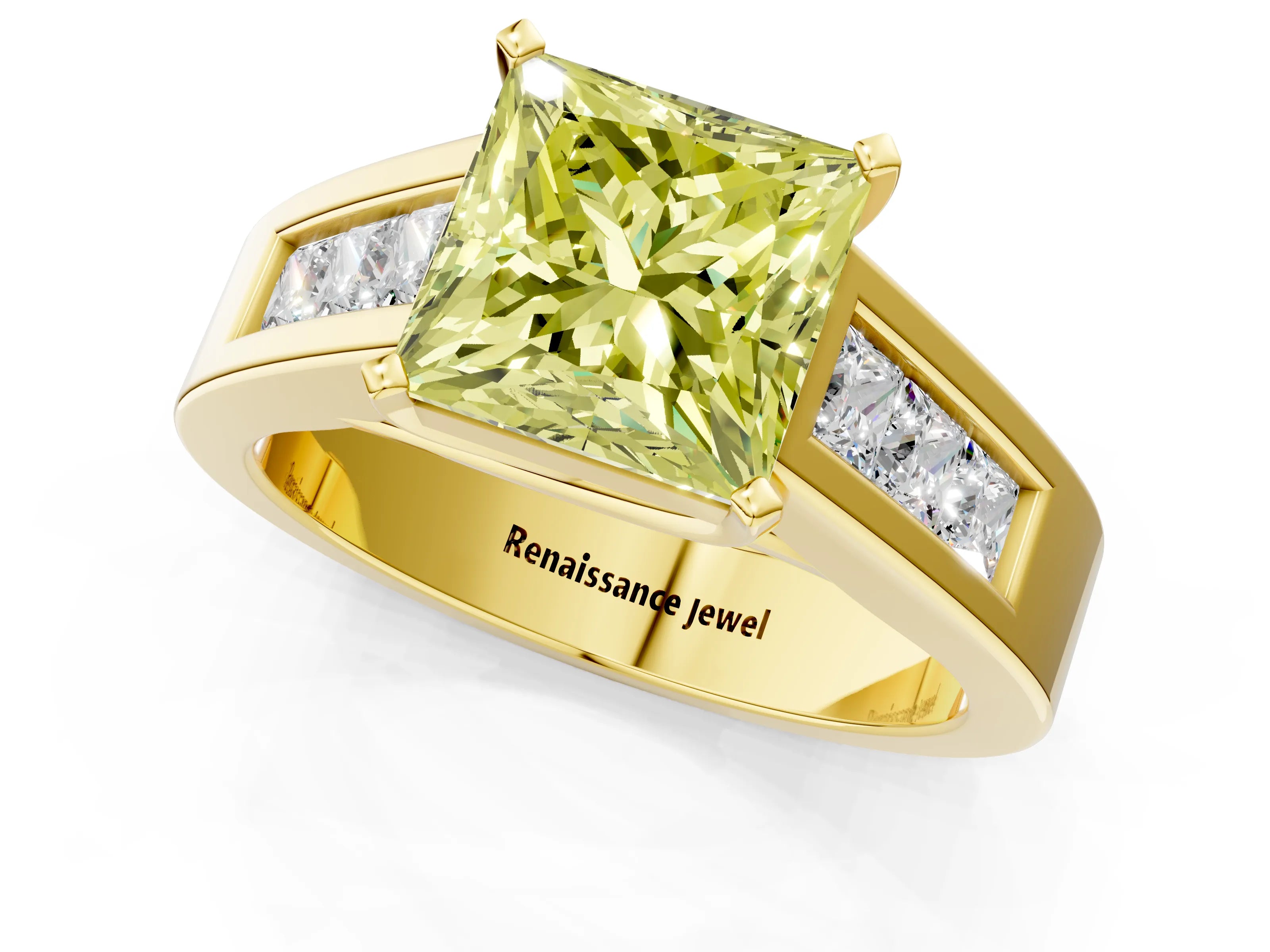 Yellow gold Fancy Yellow Princess Cut Cut Channel Set Solitaire Ring with Four-Prong Setting_1