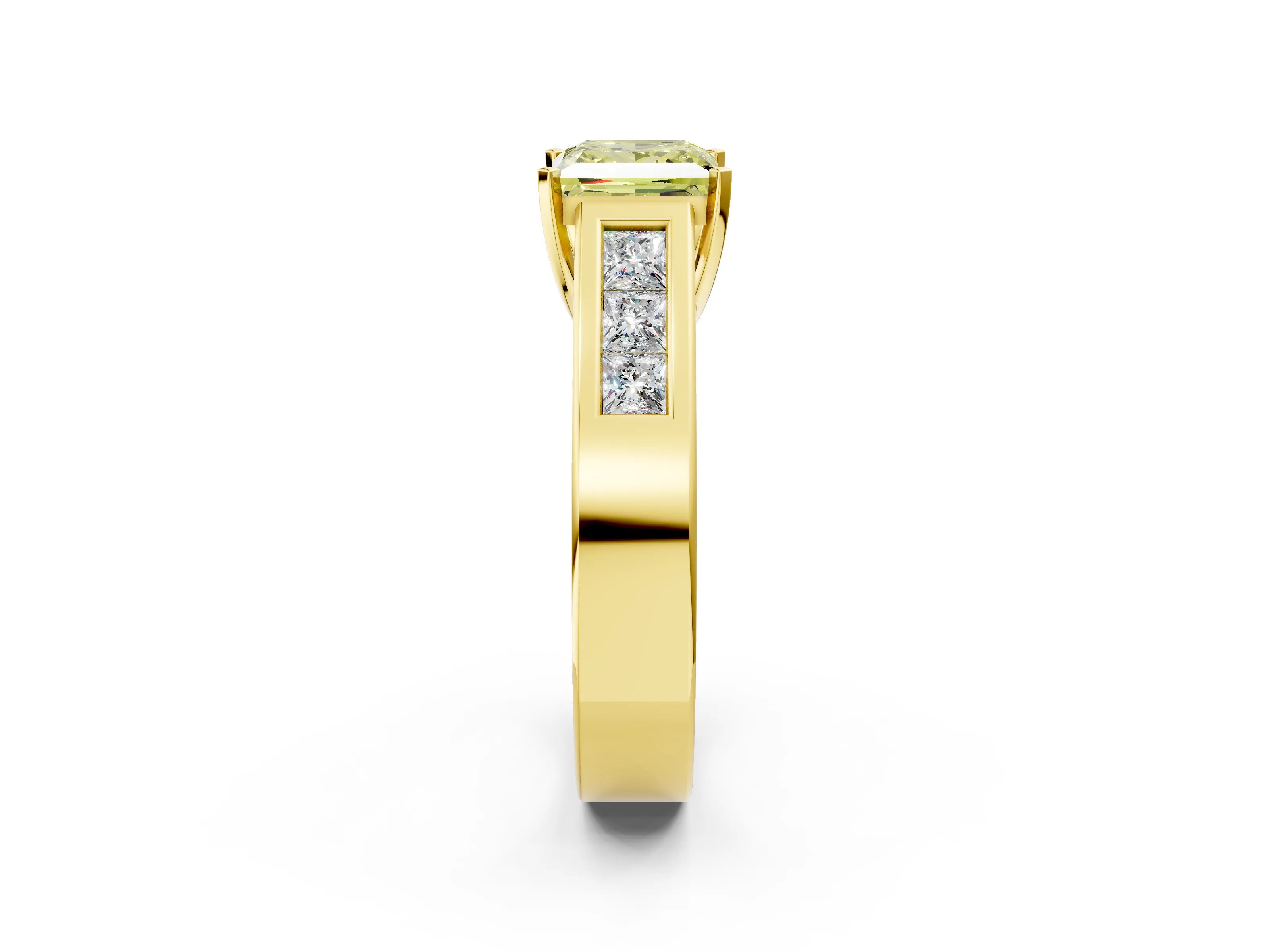 Yellow gold Fancy Yellow Princess Cut Cut Channel Set Solitaire Ring with Four-Prong Setting_2