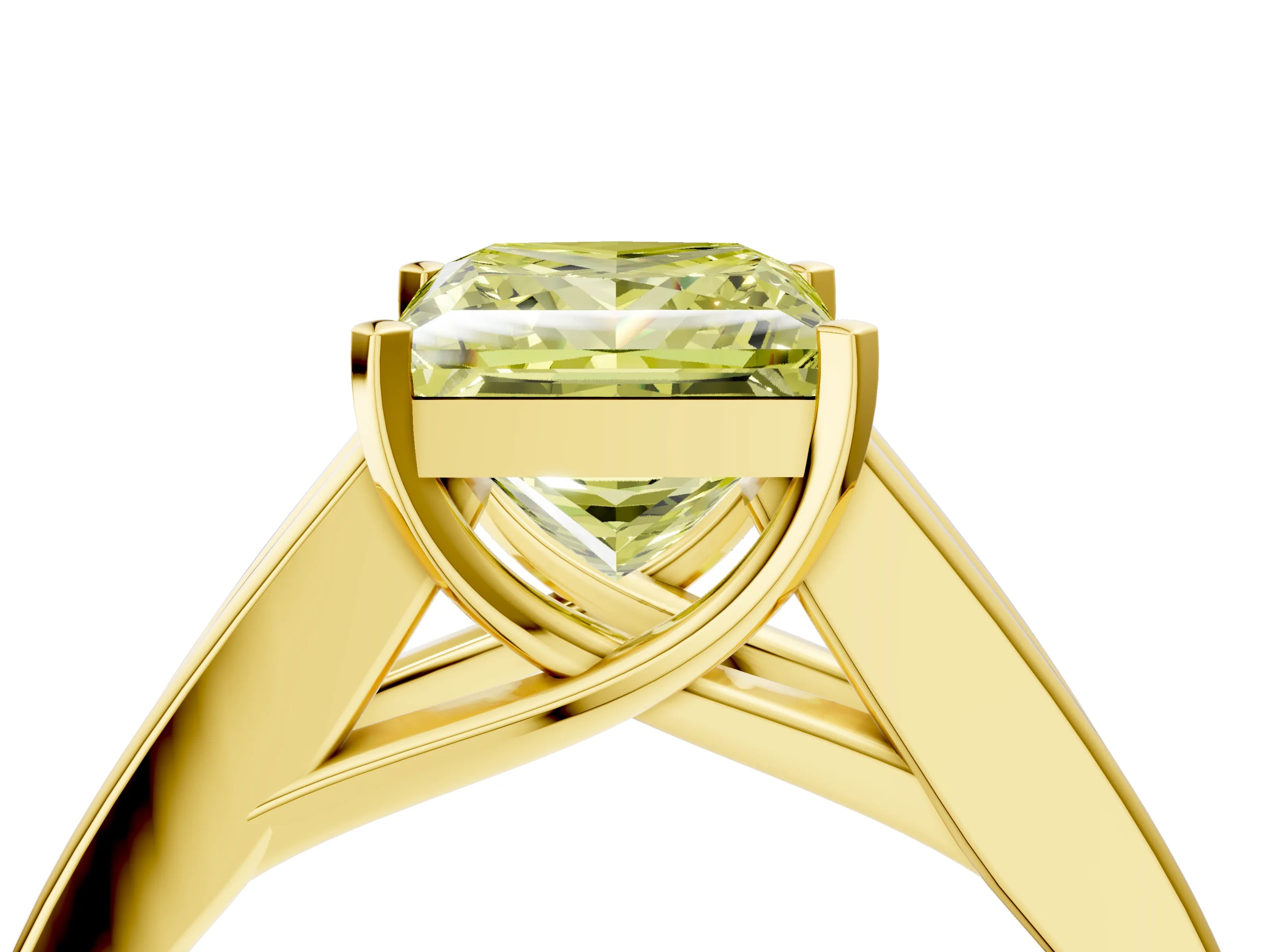 Yellow gold Fancy Yellow Princess Cut Cut Channel Set Solitaire Ring with Four-Prong Setting_4