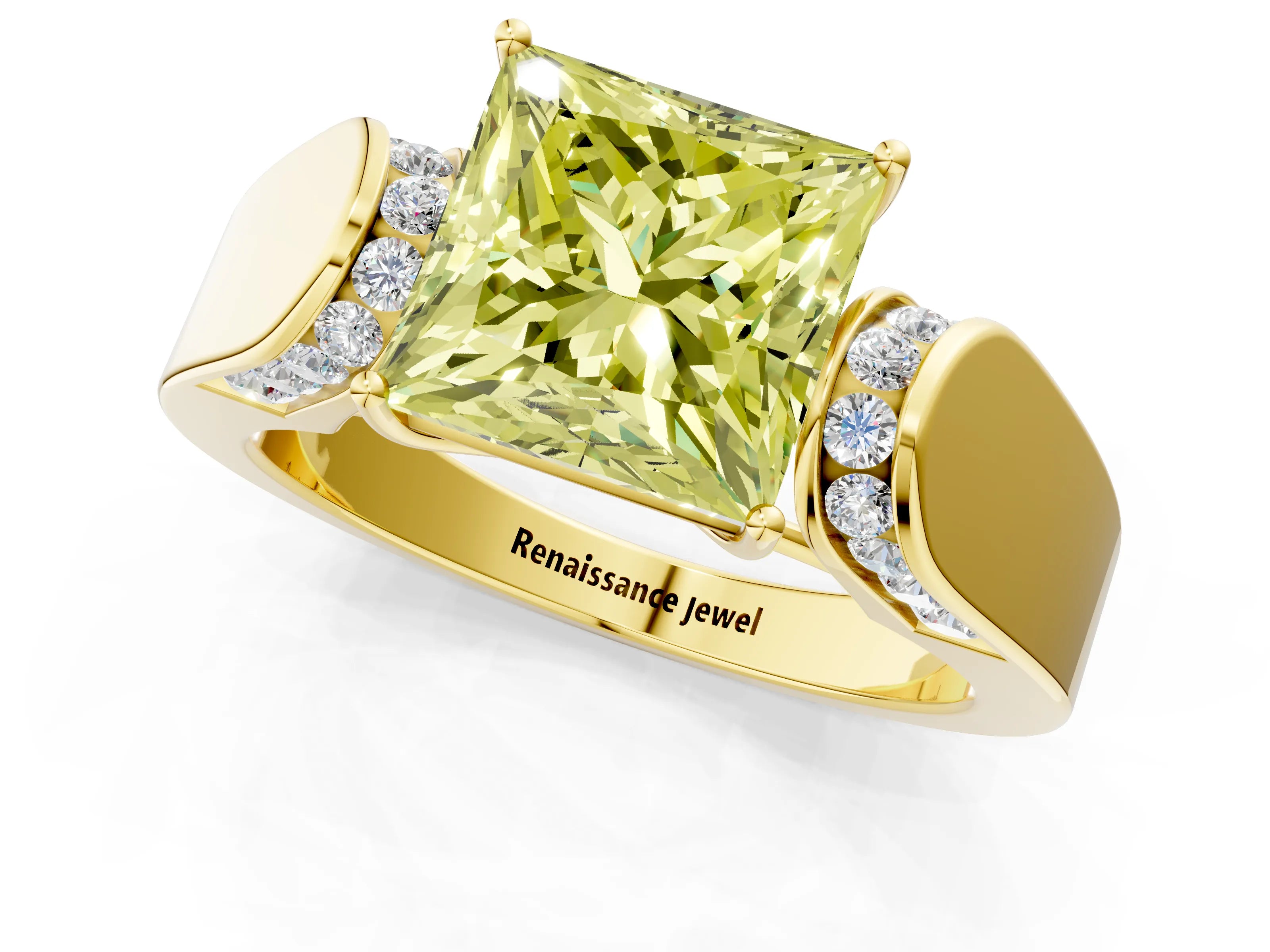 Yellow gold Fancy Yellow Princess Cut Cut Diamond Channel Set Solitaire Ring with Four-Prong Setting_1