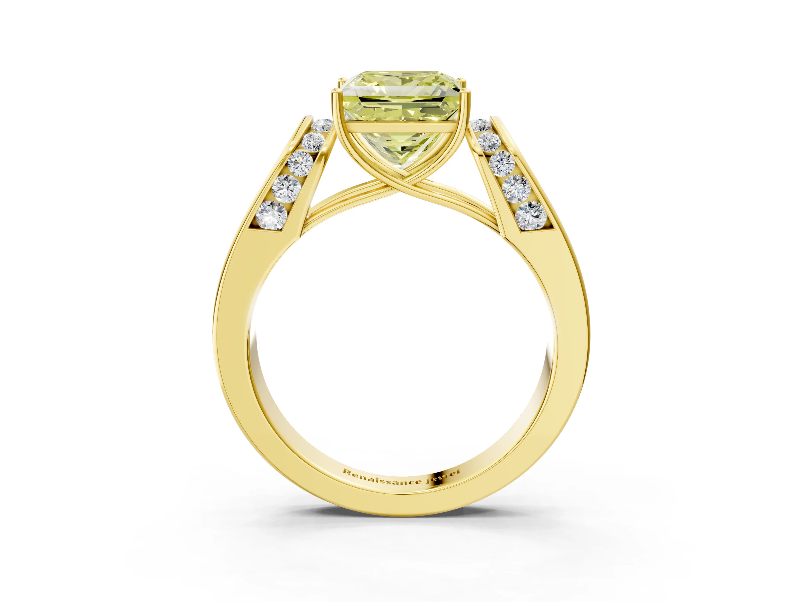 Yellow gold Fancy Yellow Princess Cut Cut Diamond Channel Set Solitaire Ring with Four-Prong Setting_3