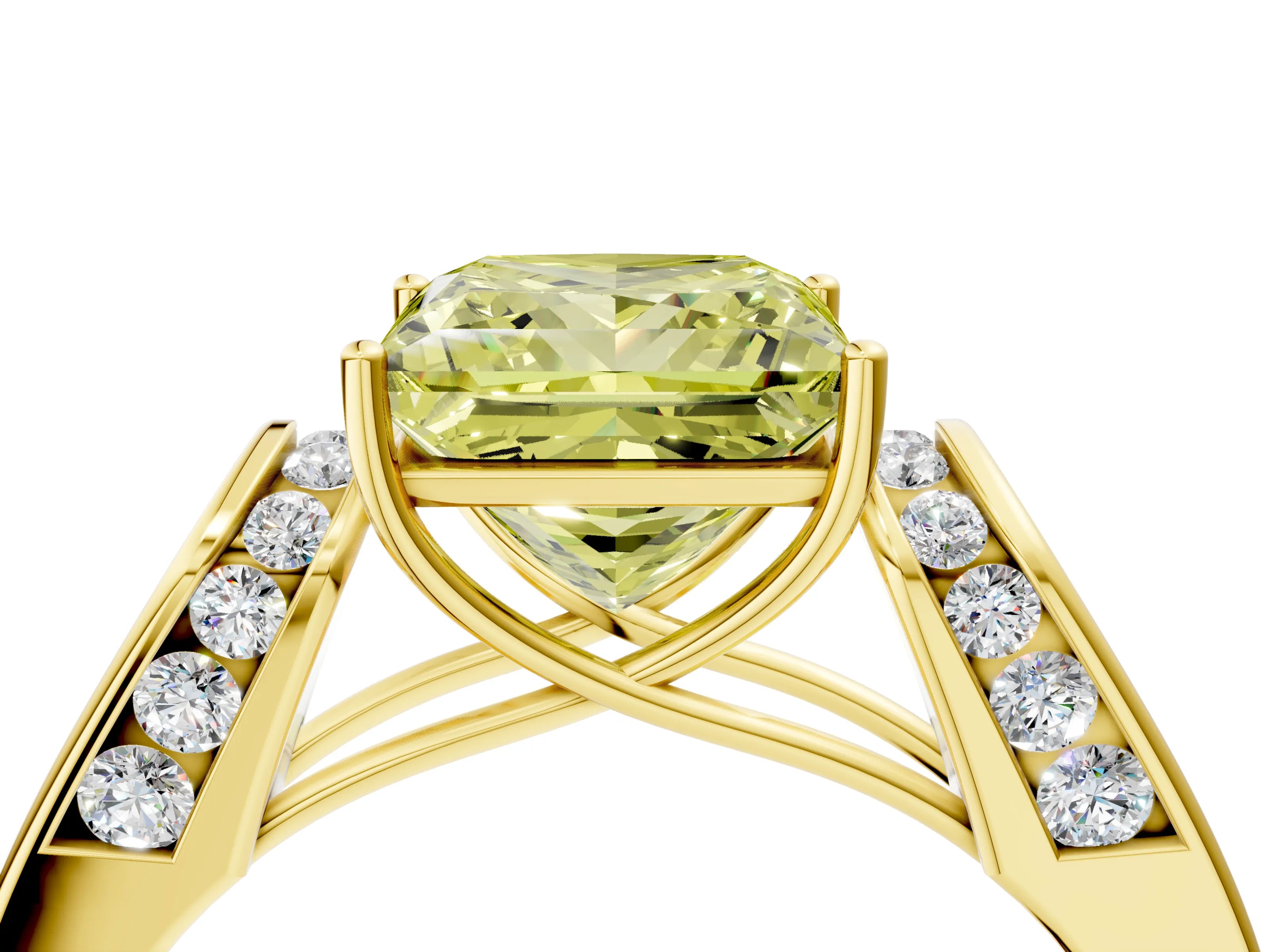 Yellow gold Fancy Yellow Princess Cut Cut Diamond Channel Set Solitaire Ring with Four-Prong Setting_4