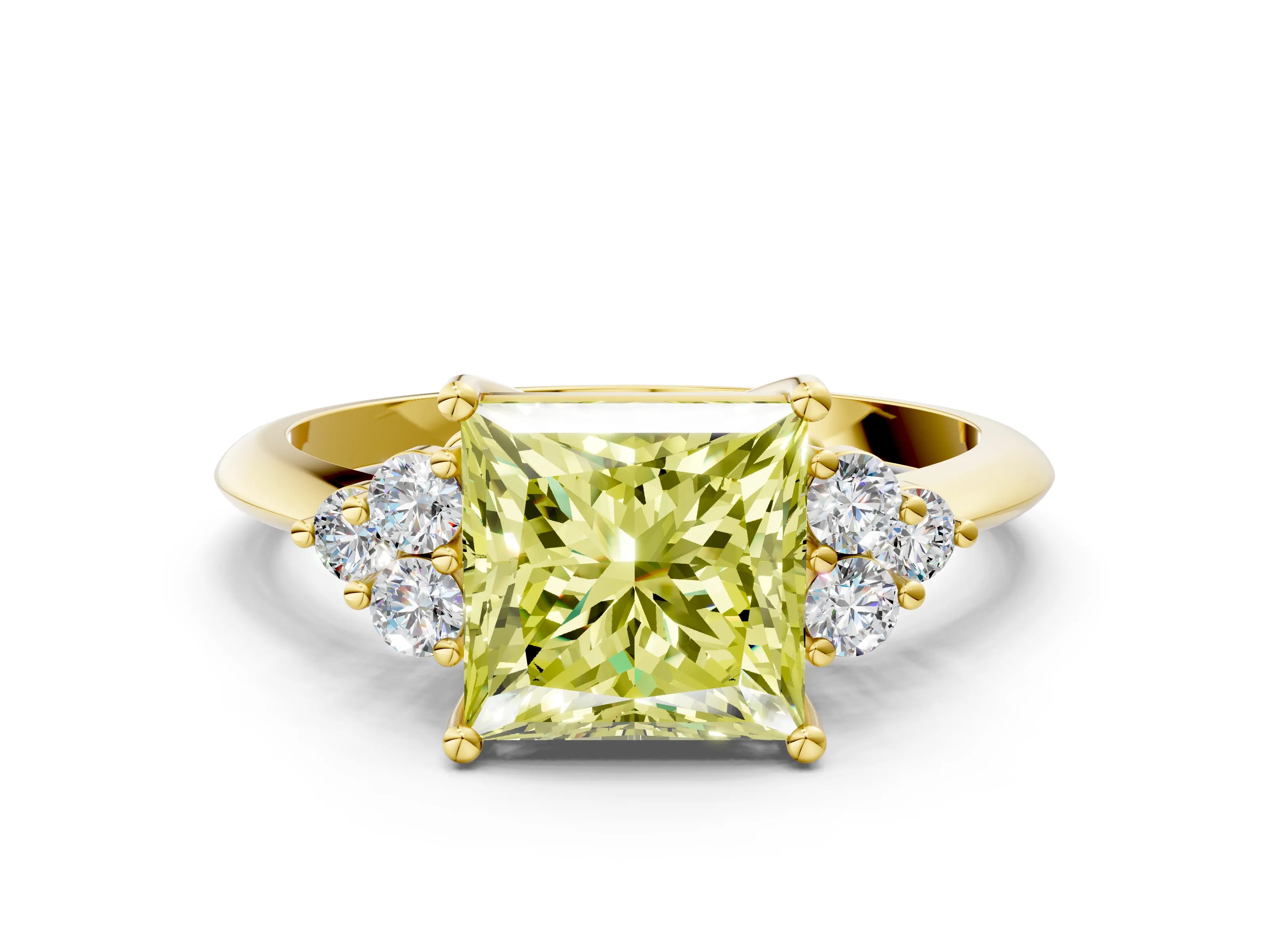 Yellow gold Fancy Yellow Princess Cut Cut Diamond Cluster Ring with Solitaire Band and Four-Prong Setting_12