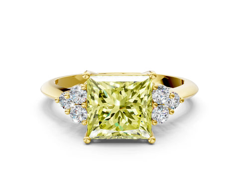 Yellow gold Fancy Yellow Princess Cut Cut Diamond Cluster Ring with Solitaire Band and Four-Prong Setting_12