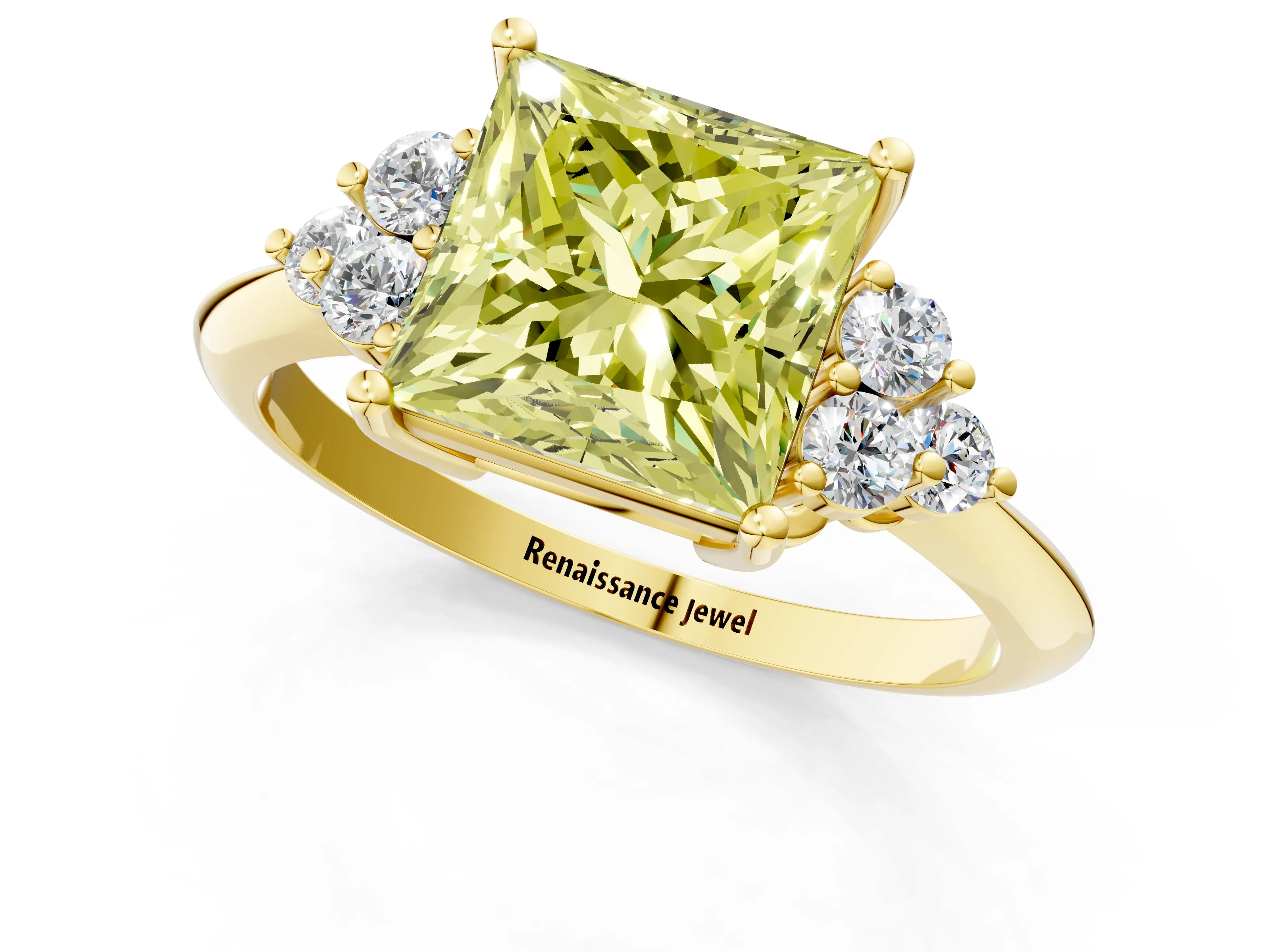 Yellow gold Fancy Yellow Princess Cut Cut Diamond Cluster Ring with Solitaire Band and Four-Prong Setting_13