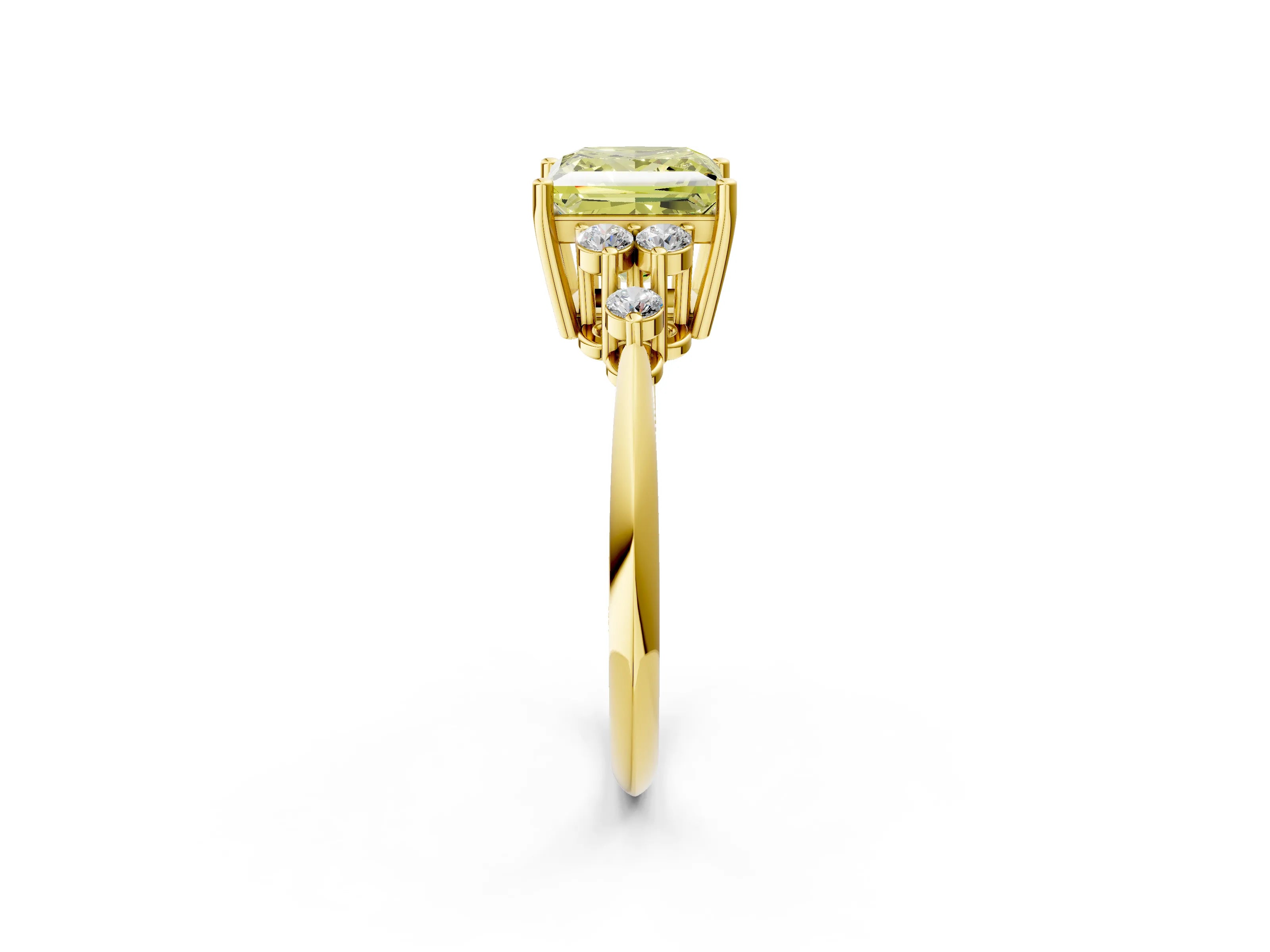 Yellow gold Fancy Yellow Princess Cut Cut Diamond Cluster Ring with Solitaire Band and Four-Prong Setting_14