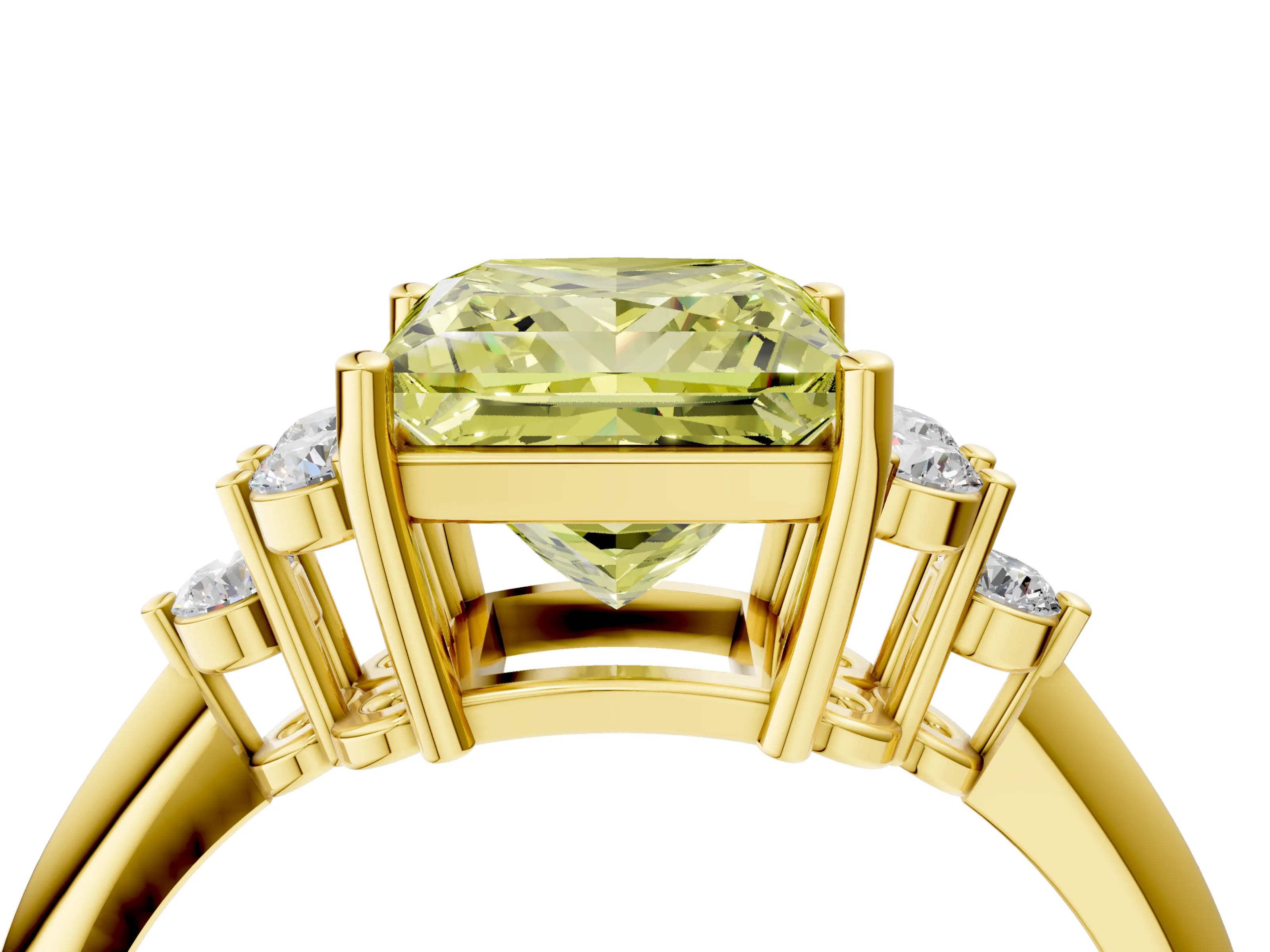 Yellow gold Fancy Yellow Princess Cut Cut Diamond Cluster Ring with Solitaire Band and Four-Prong Setting_16