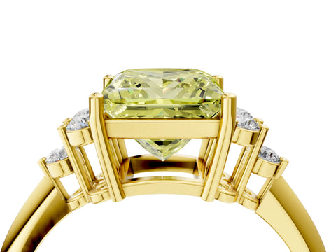 Yellow gold Fancy Yellow Princess Cut Cut Diamond Cluster Ring with Solitaire Band and Four-Prong Setting_16