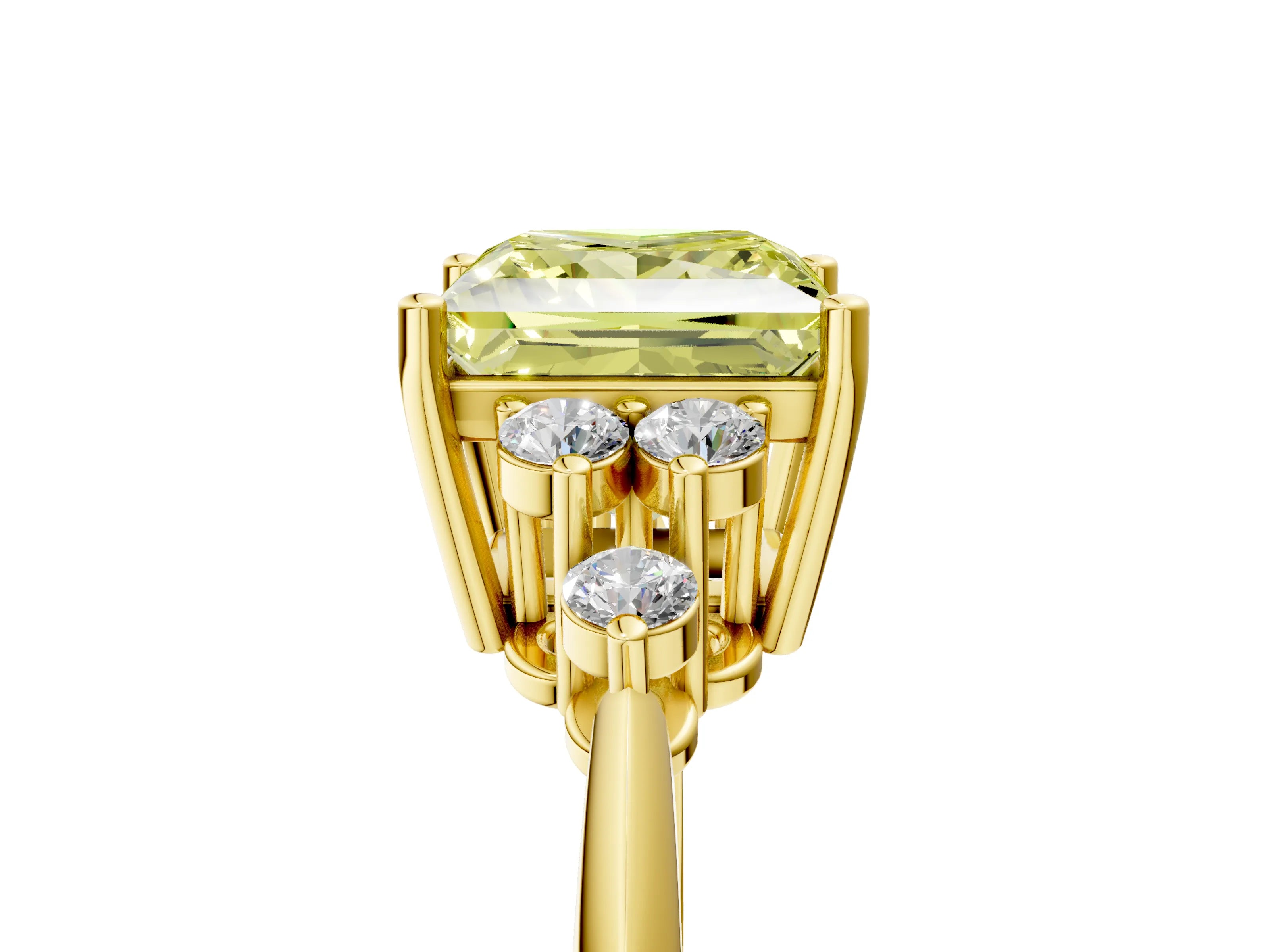 Yellow gold Fancy Yellow Princess Cut Cut Diamond Cluster Ring with Solitaire Band and Four-Prong Setting_17