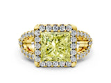 Yellow gold Fancy Yellow Princess Cut Cut Diamond Halo Engagement Ring with Open Split Pavé Band