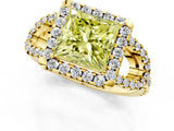 Yellow gold Fancy Yellow Princess Cut Cut Diamond Halo Engagement Ring with Open Split Pavé Band_1