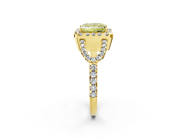 Yellow Gold Princess Cut Split Shank Pave Halo Engagement Ring Setting for Fancy Yellow Center
