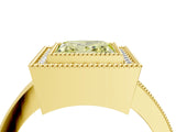 Yellow gold Fancy Yellow Princess Cut-Cut Diamond Halo Engagement Ring with Pave Band and Prong Setting_4