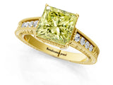 Yellow gold Fancy Yellow Princess Cut Cut Diamond Milgrain Pave Band Four-Prong Setting Ring_4