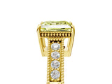 Yellow gold Fancy Yellow Princess Cut Cut Diamond Milgrain Pave Band Four-Prong Setting Ring_8