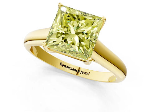 Yellow gold Fancy Yellow Princess Cut Cut Diamond Solitaire Engagement Ring with Tapered Plain Band and Four-Prong Setting_1