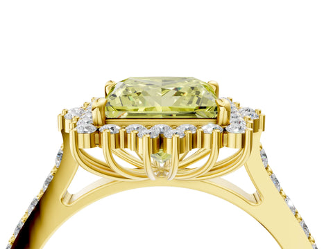 Yellow gold Fancy Yellow Princess Cut Cut Diamond Sunburst Halo Engagement Ring with Pavé Band_4