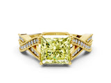 Yellow gold Fancy Yellow Princess Cut Cut Diamond Twisted Band with Milgrain Pave Setting and Four-Prong Setting