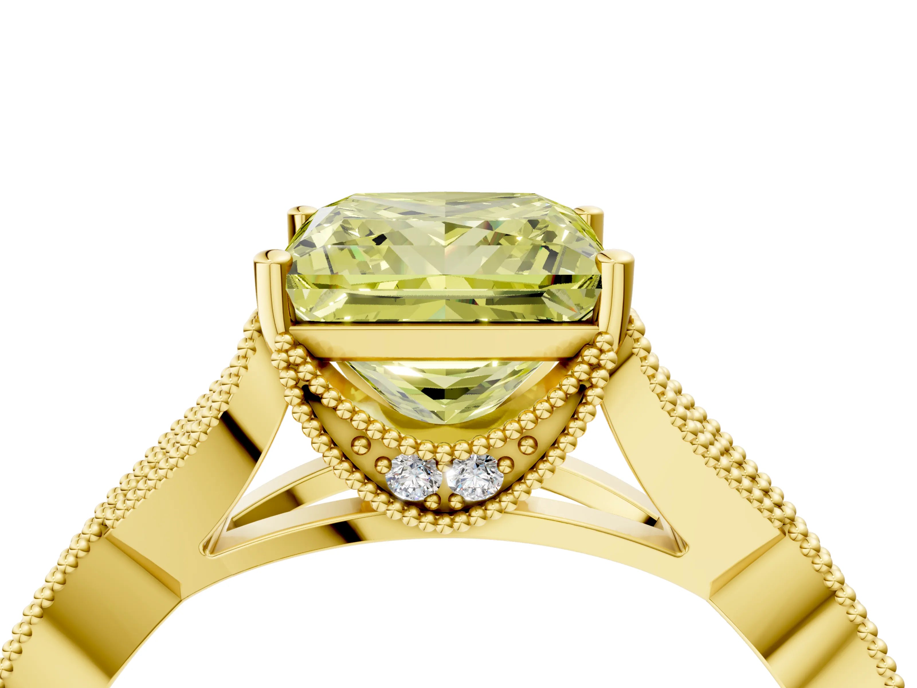 Yellow gold Fancy Yellow Princess Cut Cut Diamond Twisted Band with Milgrain Pave Setting and Four-Prong Setting_4