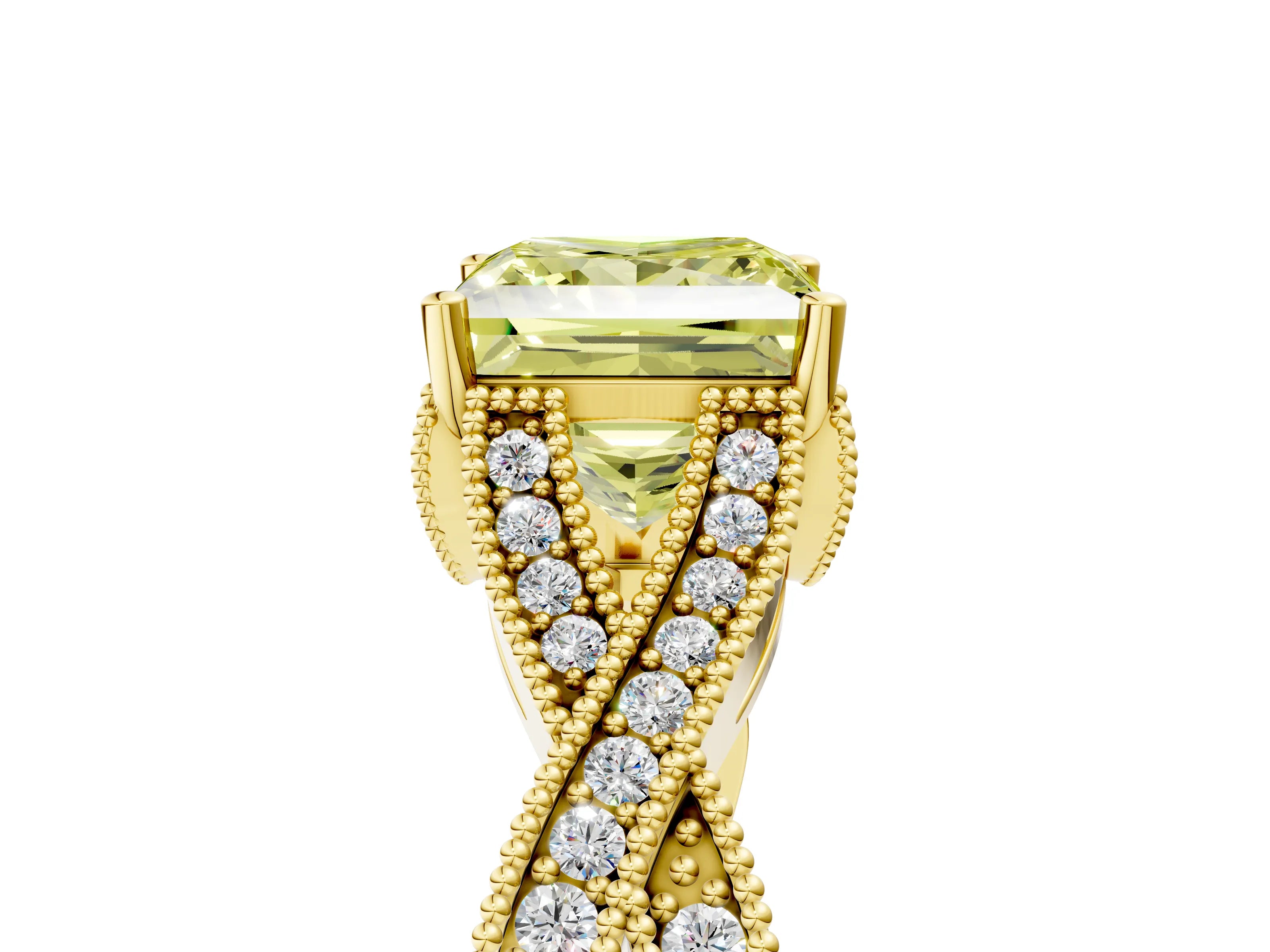 Yellow gold Fancy Yellow Princess Cut Cut Diamond Twisted Band with Milgrain Pave Setting and Four-Prong Setting_5