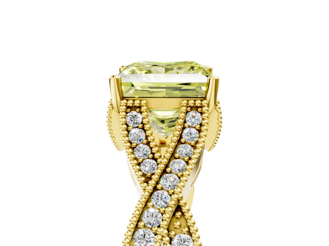 Yellow gold Fancy Yellow Princess Cut Cut Diamond Twisted Band with Milgrain Pave Setting and Four-Prong Setting_5