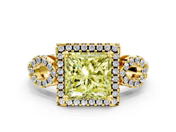Yellow Gold Princess Cut Pave Infinity Halo Engagement Ring Setting for Fancy Yellow Center