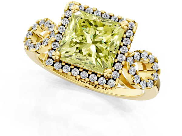 Yellow Gold Princess Cut Pave Infinity Halo Engagement Ring Setting for Fancy Yellow Center