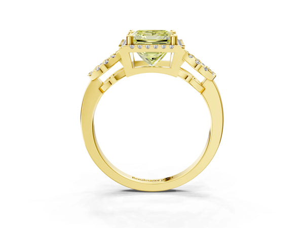 Yellow Gold Princess Cut Pave Infinity Halo Engagement Ring Setting for Fancy Yellow Center