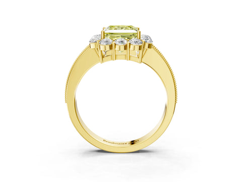 Yellow gold Fancy Yellow Princess Cut Cut Halo Diamond Pavé Engagement Ring with Milgrain Detailing_3