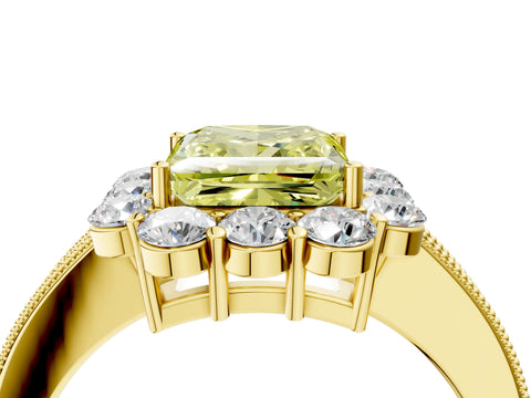 Yellow gold Fancy Yellow Princess Cut Cut Halo Diamond Pavé Engagement Ring with Milgrain Detailing_4