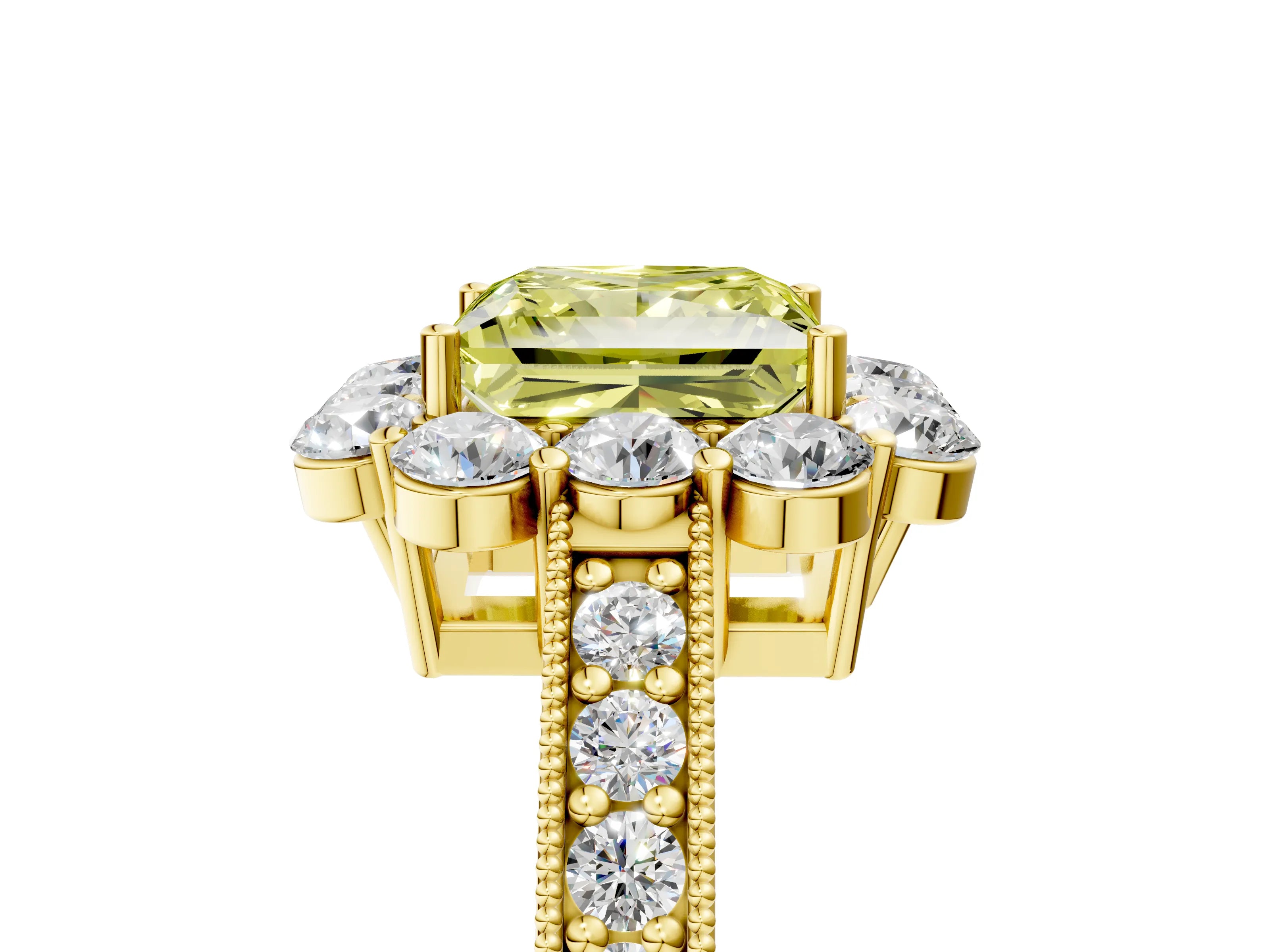 Yellow gold Fancy Yellow Princess Cut Cut Halo Diamond Pavé Engagement Ring with Milgrain Detailing_5