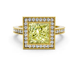 Yellow gold Fancy Yellow Princess Cut Cut Halo Pavé Diamond Ring