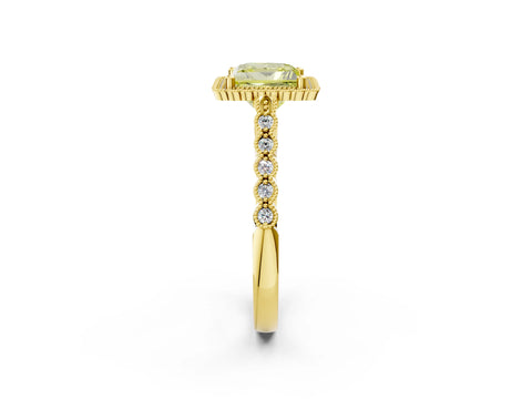Yellow gold Fancy Yellow Princess Cut Cut Halo Pavé Solitaire Ring with Milgrain Band_2