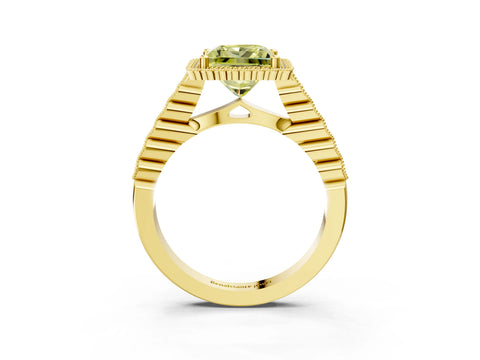 Yellow gold Fancy Yellow Princess Cut Cut Halo Pavé Solitaire Ring with Milgrain Band_3