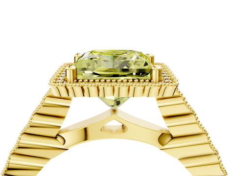 Yellow gold Fancy Yellow Princess Cut Cut Halo Pavé Solitaire Ring with Milgrain Band_4