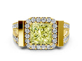 Yellow gold Fancy Yellow Princess Cut Cut Halo Split Shank Prong Set Ring