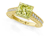 Yellow gold Fancy Yellow Princess Cut Cut Pave Band Milgrain Solitaire Ring_1