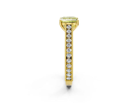 Yellow gold Fancy Yellow Princess Cut Cut Pave Band Milgrain Solitaire Ring_2