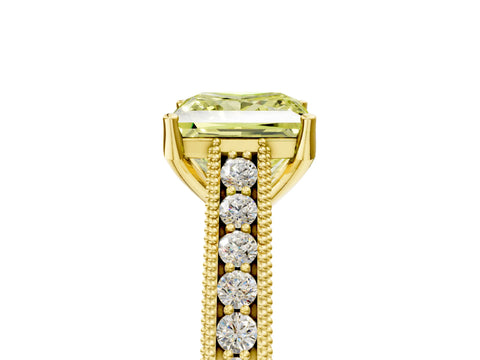 Yellow gold Fancy Yellow Princess Cut Cut Pave Band Milgrain Solitaire Ring_5