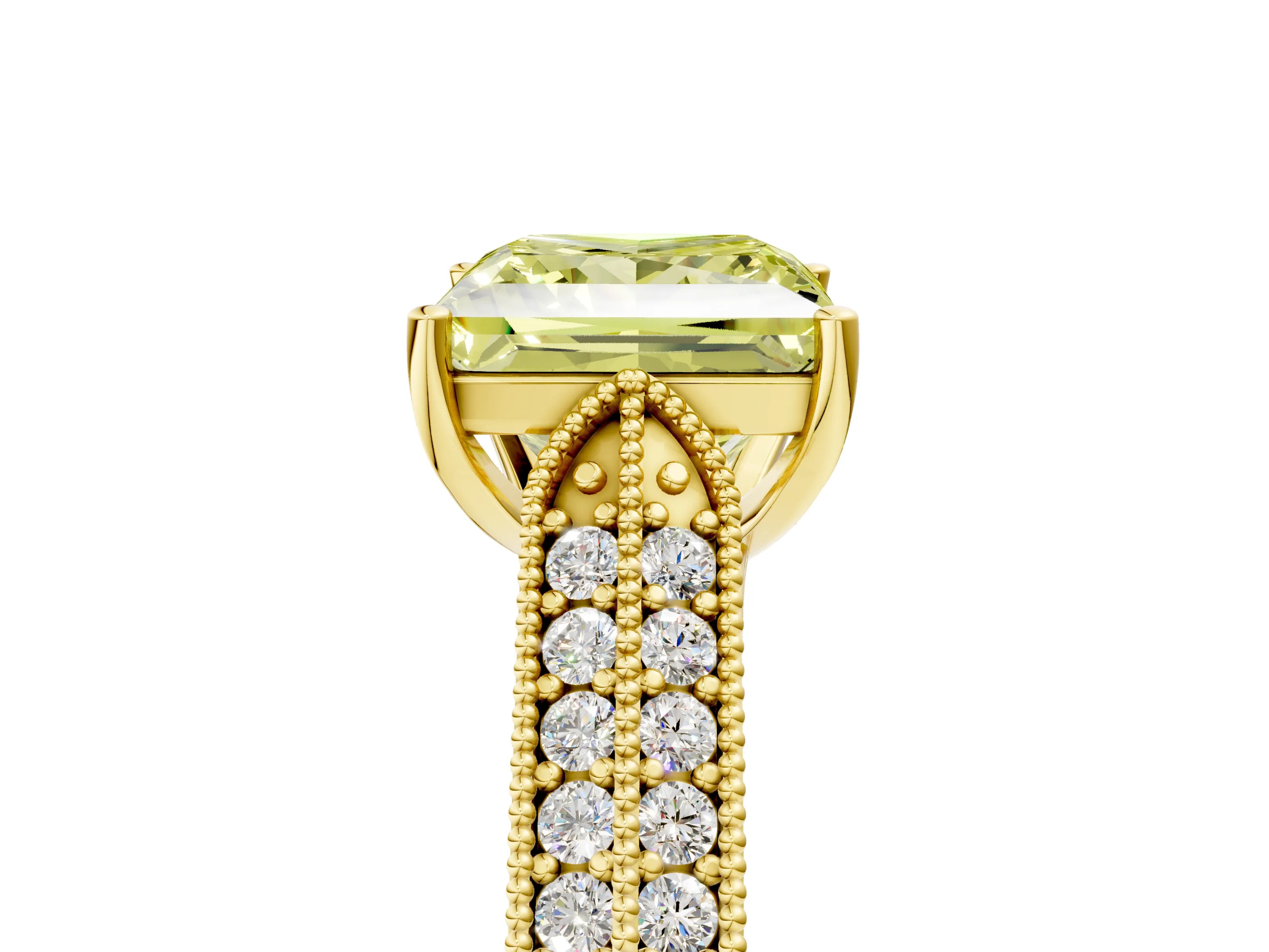 Yellow gold Fancy Yellow Princess Cut Cut Pave Split Shank Engagement Ring with Four-Prong Setting_5